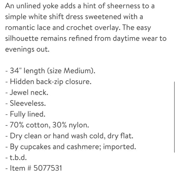 Cupcakes & Cashmere Ivory Lace Luka Shift Dress Size Medium - Picture 15 of 15